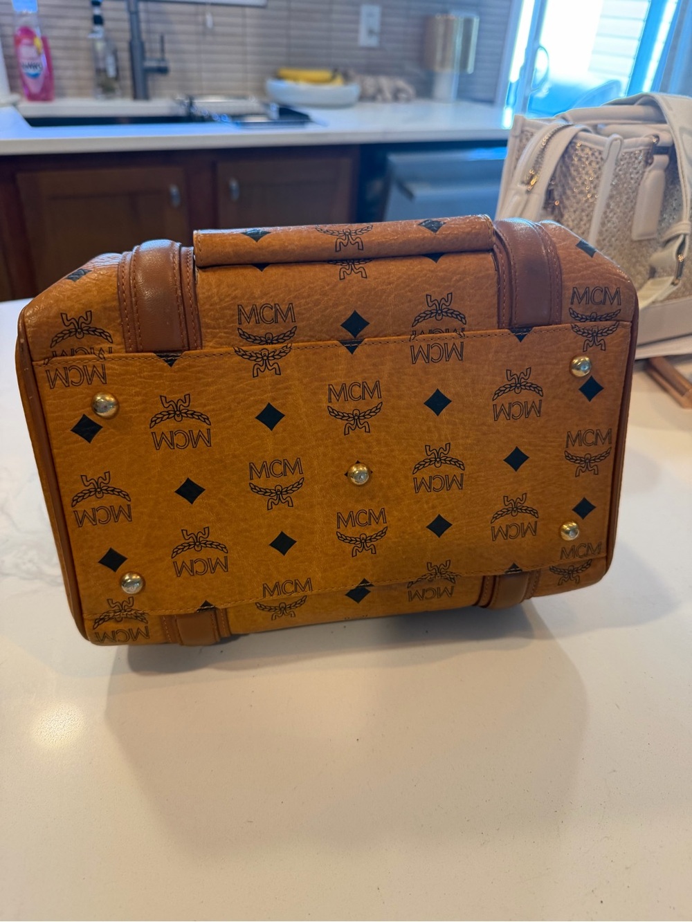 MCM Cognac Visetos Satchel with Gold Hardware - Picture 6 of 10